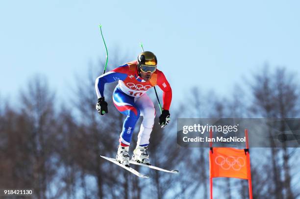 Johan Clarey of France competes in the Men's Downhill at Jeongseon Alpine Centre on February 15, 2018 in Pyeongchang-gun, South Korea.