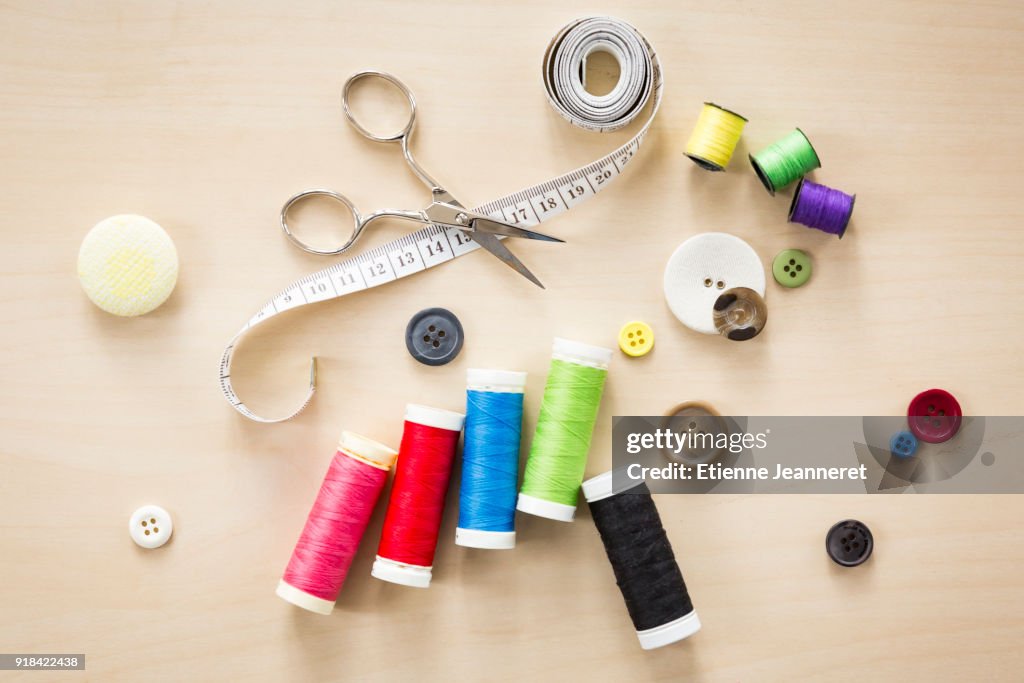 Top shot of sewing equipment, Nancy, France