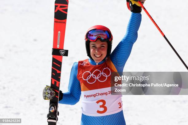 Federica Brignone of Italy wins the bronze medal during the Alpine Skiing Women's Giant Slalom at Yongpyong Alpine Centre on February 15, 2018 in...