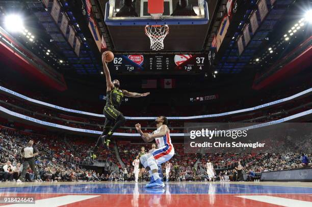 Malcolm Delaney of the Atlanta Hawks handles the ball against the Detroit Pistons on February 14, 2018 at Little Caesars Arena in Detroit, Michigan....