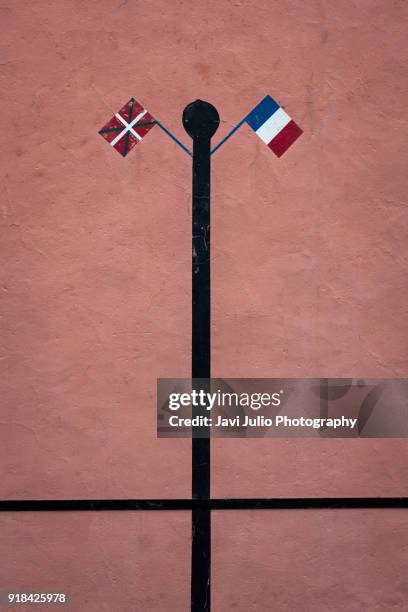 fronton of basque pelota in ghetary, french basque country - pelota stockfoto's en -beelden