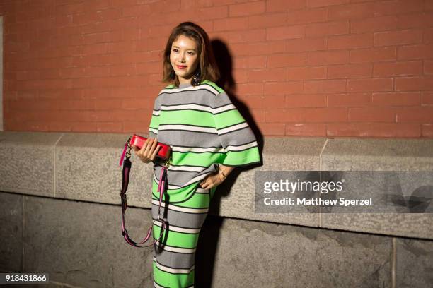 Chae Jung-an is seen on the street attending Marc Jacobs during New York Fashion Week wearing Marc Jacobs on February 14, 2018 in New York City.
