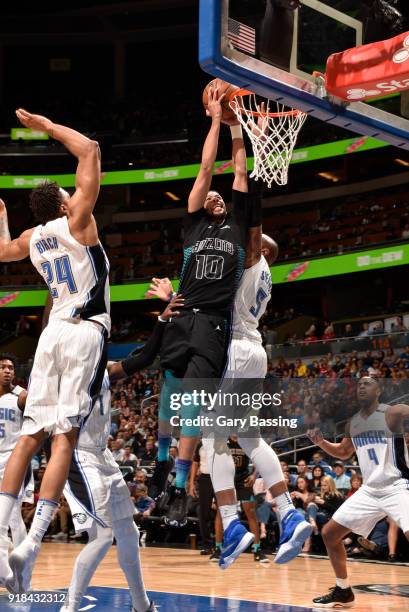 Michael Carter-Williams of the Charlotte Hornets shoots the ball against the Orlando Magic on February 14, 2018 at Amway Center in Orlando, Florida....