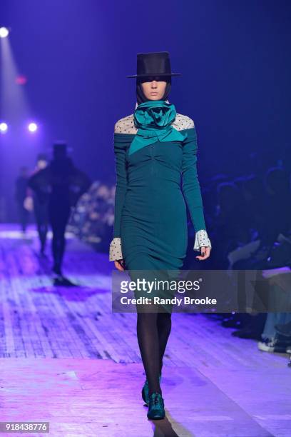 Model walks the runway during the Marc Jacobs Fall 2018 February 2018 New York Fashion Week: The Shows at Park Avenue Armory on February 14, 2018 in...