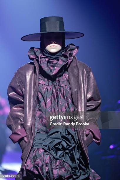 Model walks the runway during the Marc Jacobs Fall 2018 February 2018 New York Fashion Week: The Shows at Park Avenue Armory on February 14, 2018 in...