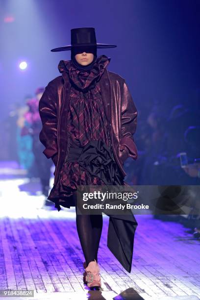 Model walks the runway during the Marc Jacobs Fall 2018 February 2018 New York Fashion Week: The Shows at Park Avenue Armory on February 14, 2018 in...