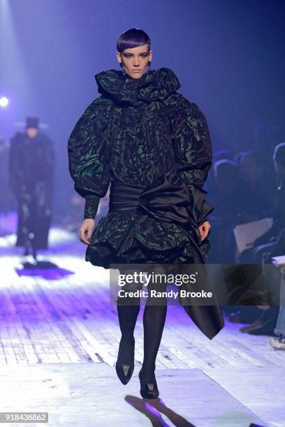 Model walks the runway during the Marc Jacobs Fall 2018 February 2018 New York Fashion Week: The Shows at Park Avenue Armory on February 14, 2018 in...