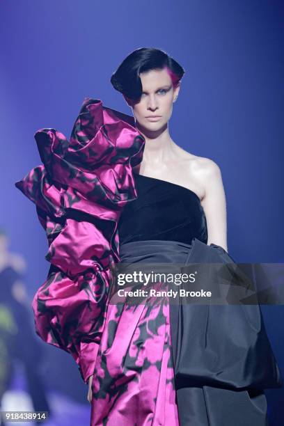 Model walks the runway during the Marc Jacobs Fall 2018 February 2018 New York Fashion Week: The Shows at Park Avenue Armory on February 14, 2018 in...