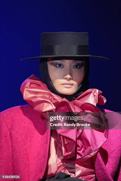 Model walks the runway during the Marc Jacobs Fall 2018 February 2018 New York Fashion Week: The Shows at Park Avenue Armory on February 14, 2018 in...