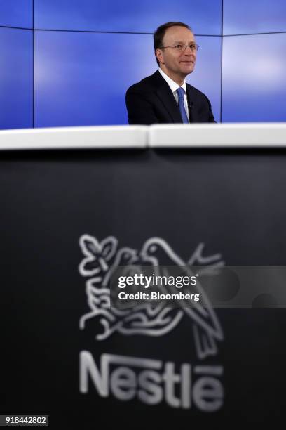 Mark Schneider, chief executive officer of Nestle SA, looks on during a Bloomberg Television interview ahead of a news conference announcing the...