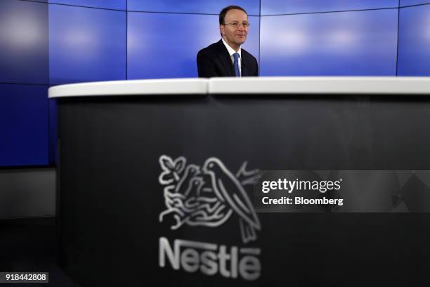 Mark Schneider, chief executive officer of Nestle SA, looks on during a Bloomberg Television interview ahead of a news conference announcing the...