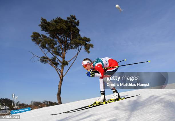 Ragnhild Haga of Norway skis on her way to winning the Cross-Country Skiing Ladies' 10 km Free on day six of the PyeongChang 2018 Winter Olympic...