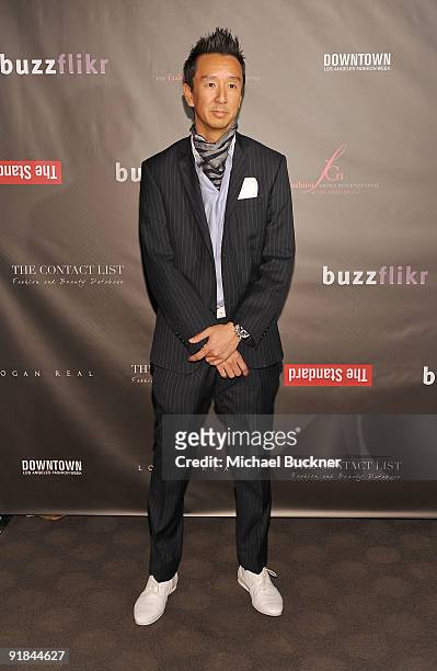 Designer Eric Kim arrives at Fashion Group International of Los Angeles' "Meet The Designers" at the Standard Hotel on October 12, 2009 in Los...