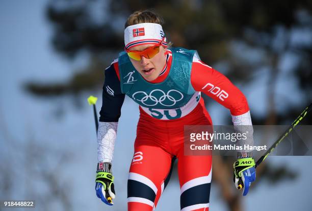 Ragnhild Haga of Norway skis on her way to winning the Cross-Country Skiing Ladies' 10 km Free on day six of the PyeongChang 2018 Winter Olympic...