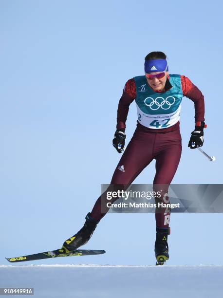 Anastasia Sedova of Olympic Athlete from Russia skis during the Cross-Country Skiing Ladies' 10 km Free on day six of the PyeongChang 2018 Winter...