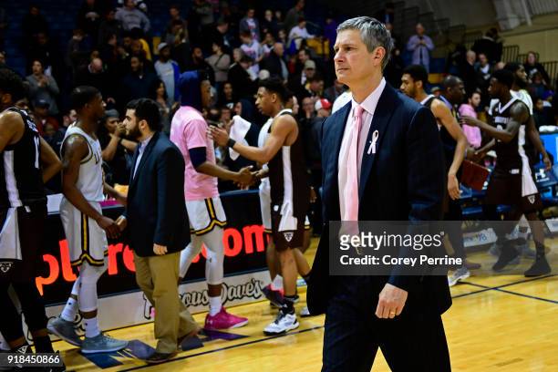 Head coach John Giannini of the La Salle Explorers walks off the court after the loss against the St. Bonaventure Bonnies at Tom Gola Arena on...