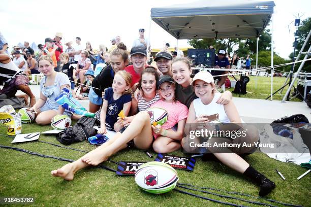 Fans showing their support during the Super Rugby trial match between the Blues and the Hurricanes at Mahurangi Rugby Club on February 15, 2018 in...