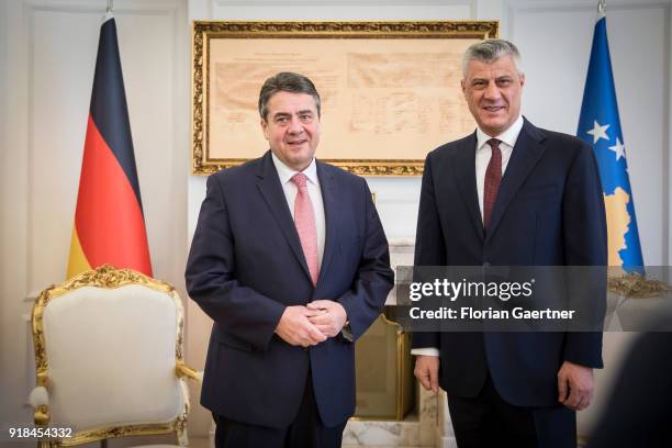 German Foreign Minister Sigmar Gabriel meets Hashim Thaci , President of Kosovo, on February 15, 2018 in Pristina, Kosovo. Gabriel travels Serbia and...