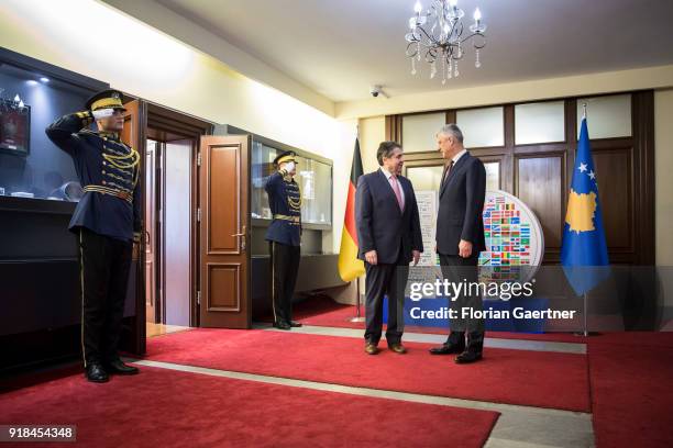 German Foreign Minister Sigmar Gabriel meets Hashim Thaci , President of Kosovo, on February 15, 2018 in Pristina, Kosovo. Gabriel travels Serbia and...