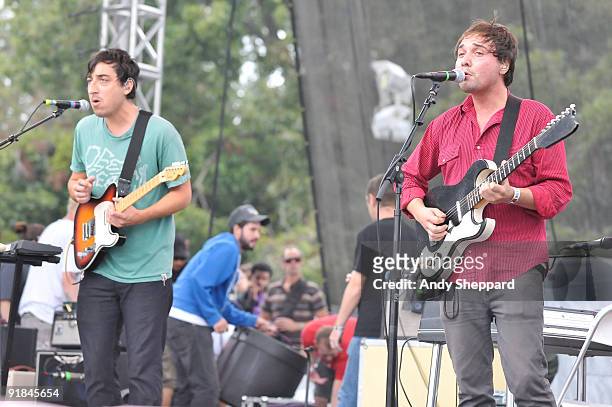 Ed Droste and Daniel Rossen of Grizzly Bear perform on stage on Day 2 of Austin City Limits Festival 2009 at Zilker Park on October 3, 2009 in...