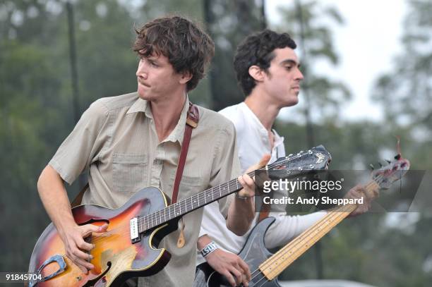 Ian Felice and Christmas of The Felice Brothers performs on stage on Day 2 of Austin City Limits Festival 2009 at Zilker Park on October 3, 2009 in...