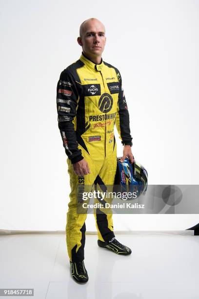 Lee Holdsworth driver of the Preston Hire Racing Holden Commodore ZB poses during the 2018 Supercars Media Day at Fox Studios on February 15, 2018 in...