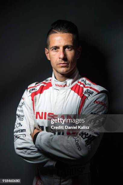 Michael Caruso driver of the Nissan Motorsport Nissan Altima poses during the 2018 Supercars Media Day at Fox Studios on February 15, 2018 in Sydney,...