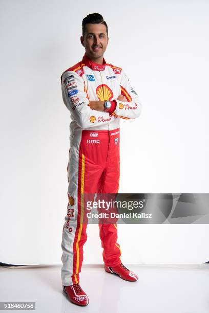 Fabian Coulthard driver of the Shell V-Power Racing Team Ford Falcon FGX poses during the 2018 Supercars Media Day at Fox Studios on February 15,...