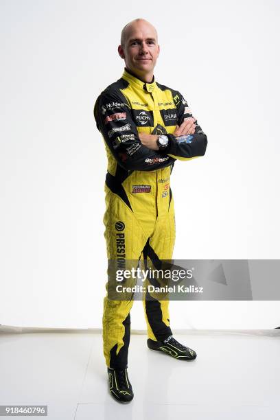 Lee Holdsworth driver of the Preston Hire Racing Holden Commodore ZB poses during the 2018 Supercars Media Day at Fox Studios on February 15, 2018 in...