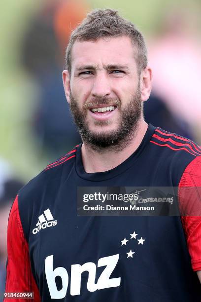 Luke Romano of the Crusaders looks on ahead of the Super Rugby trial match between the Highlanders and the Crusaders at Fred Booth Park on February...