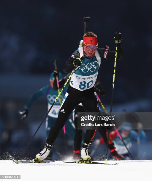 Laura Dahlmeier of Germany competes during the Women's 15km Individual Biathlon at Alpensia Biathlon Centre on February 15, 2018 in Pyeongchang-gun,...