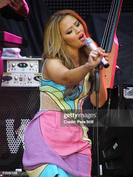 Kimberley Walsh of Girls Aloud performs on stage at Wembley Stadium on September 18, 2009 in London, England.