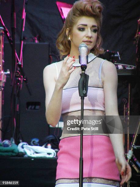 Nicola Roberts of Girls Aloud performs on stage at Wembley Stadium on September 18, 2009 in London, England.