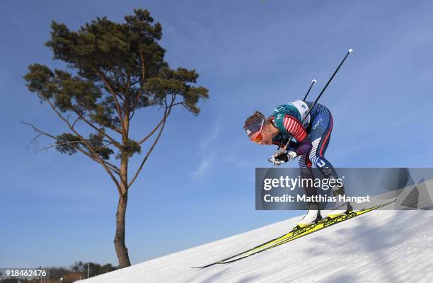 Sadie Bjornsen of the United States skis during the Cross-Country Skiing Ladies' 10 km Free on day six of the PyeongChang 2018 Winter Olympic Games...