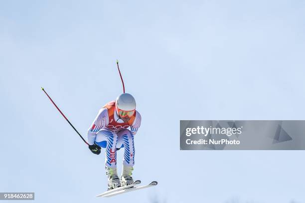 Jared Goldberg of United States competing in mens downhill at Jeongseon Alpine Centre at Jeongseon , South Korea on February 15, 2018.