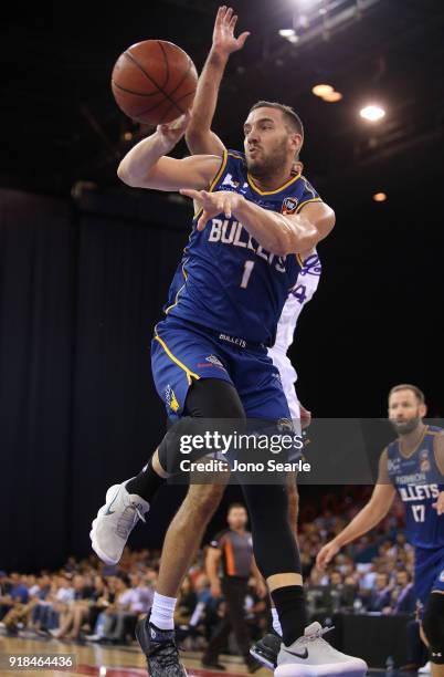 Brisbane Player Adam Gibson passes the ball during the round 19 NBL match between the Brisbane Bullets and the Sydney Kings at Brisbane Entertainment...