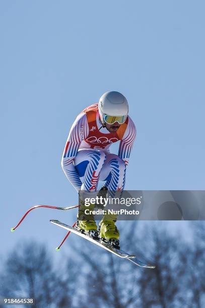 Bryce Bennett of United States competing in mens downhill at Jeongseon Alpine Centre at Jeongseon , South Korea on February 15, 2018.