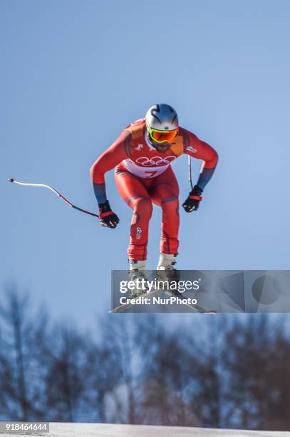 Aksel Lund Svindal of Norway competing winning mens downhill at Jeongseon Alpine Centre at Jeongseon , South Korea on February 15, 2018.
