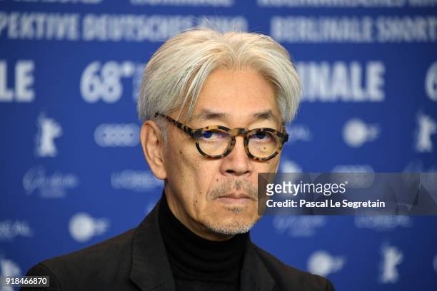 Jury Member Ryuichi Sakamoto is seen at the International Jury press conference during the 68th Berlinale International Film Festival Berlin at Grand...