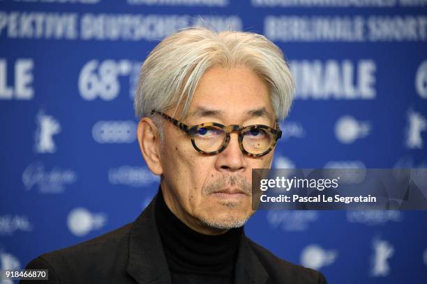 Jury Member Ryuichi Sakamoto is seen at the International Jury press conference during the 68th Berlinale International Film Festival Berlin at Grand...