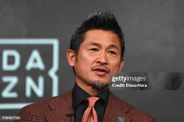 Kazuyoshi Miura of Yokohama FC attends the J.League Kick Off Conference on February 15, 2018 in Tokyo, Japan.