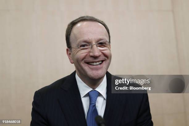 Mark Schneider, chief executive officer of Nestle SA, reacts during a news conference announcing the company's full year results in Vevey,...