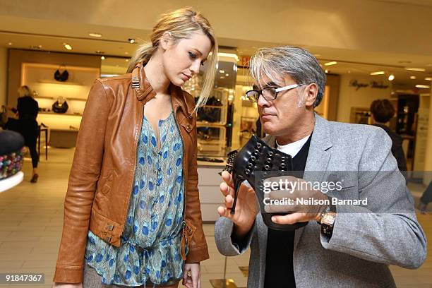 Actress Blake Lively and designer Giuseppe Zanotti visit Saks Fifth Avenue on October 9, 2009 in New York City.