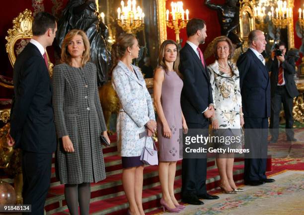 Dukes of Lugo , Inaki Urdangarin and Princess Cristina, Princess Elena, Princess Letizia, Prince Felipe, Queen Sofia and King Juan Carlos II, attend...