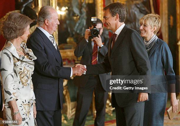 Queen Sofia , King Juan Carlos II, Spanish President Jose Luis Rodriguez Zapatero and his wife Sonsoles Espinosa attend a Spain´s National Day...