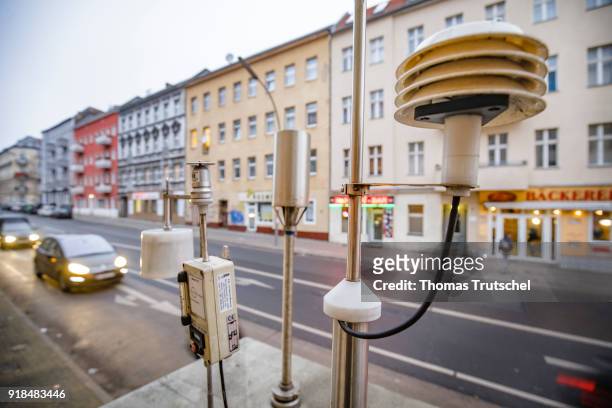 Berlin, Germany A measuring station which measures the concentration of poisonous particulate matter in the air stands on a street in Berlin...