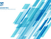 Abstract technology diagonally overlapped geometric squares shape blue colour on white background.