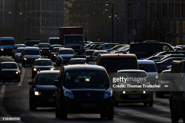 Berlin, Germany Cars are in a traffic jam on a street in Berlin city center on February 14, 2018 in Berlin, Germany.