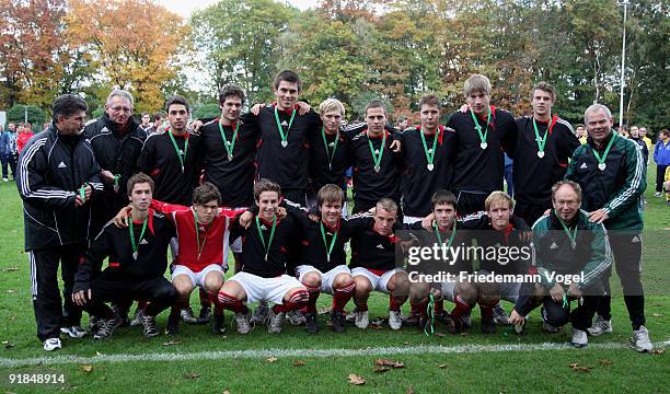 The team of Westfalen celebrates the second place after the U21 Federal State Cup of the German Football Association DFB at the Sportschule Wedau on...