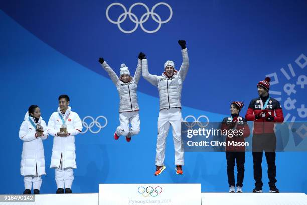 Silver medalists Wenjing Sui and Cong Han of China, gold medalists Aljona Savchenko and Bruno Massot of Germany and bronze medalists Meagan Duhamel...